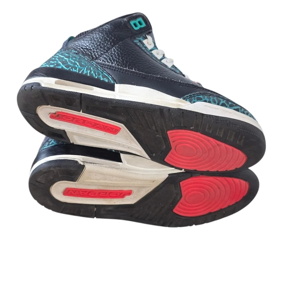 Nike Air Jordan 3 Retro 3 (GS) Youth Black Hyper Jade Red Sneaker Shoes Size 4Y